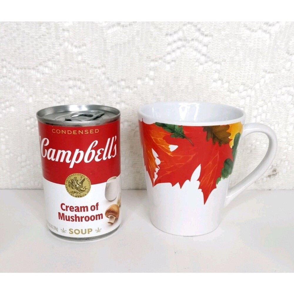 Greenbrier International Ceramic Fall Leaf Coffee Mugs White 3pc 10 fl oz - Picture 8 of 12